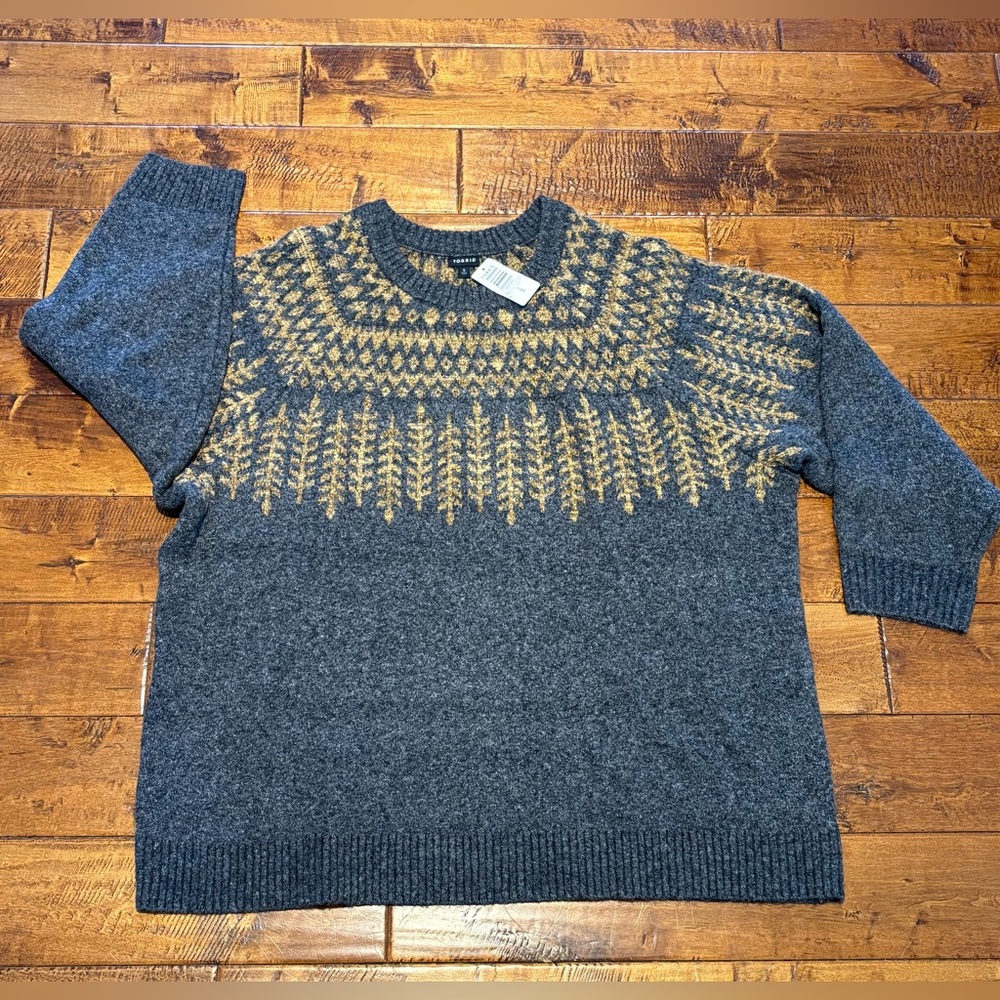 Torrid Vegan Cashmere Lurex Crew Neck Sweater in charcoal gray